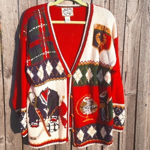 Heirloom Collectibles M Cardigan Sweater Earth Globe Math French Teacher Vintage